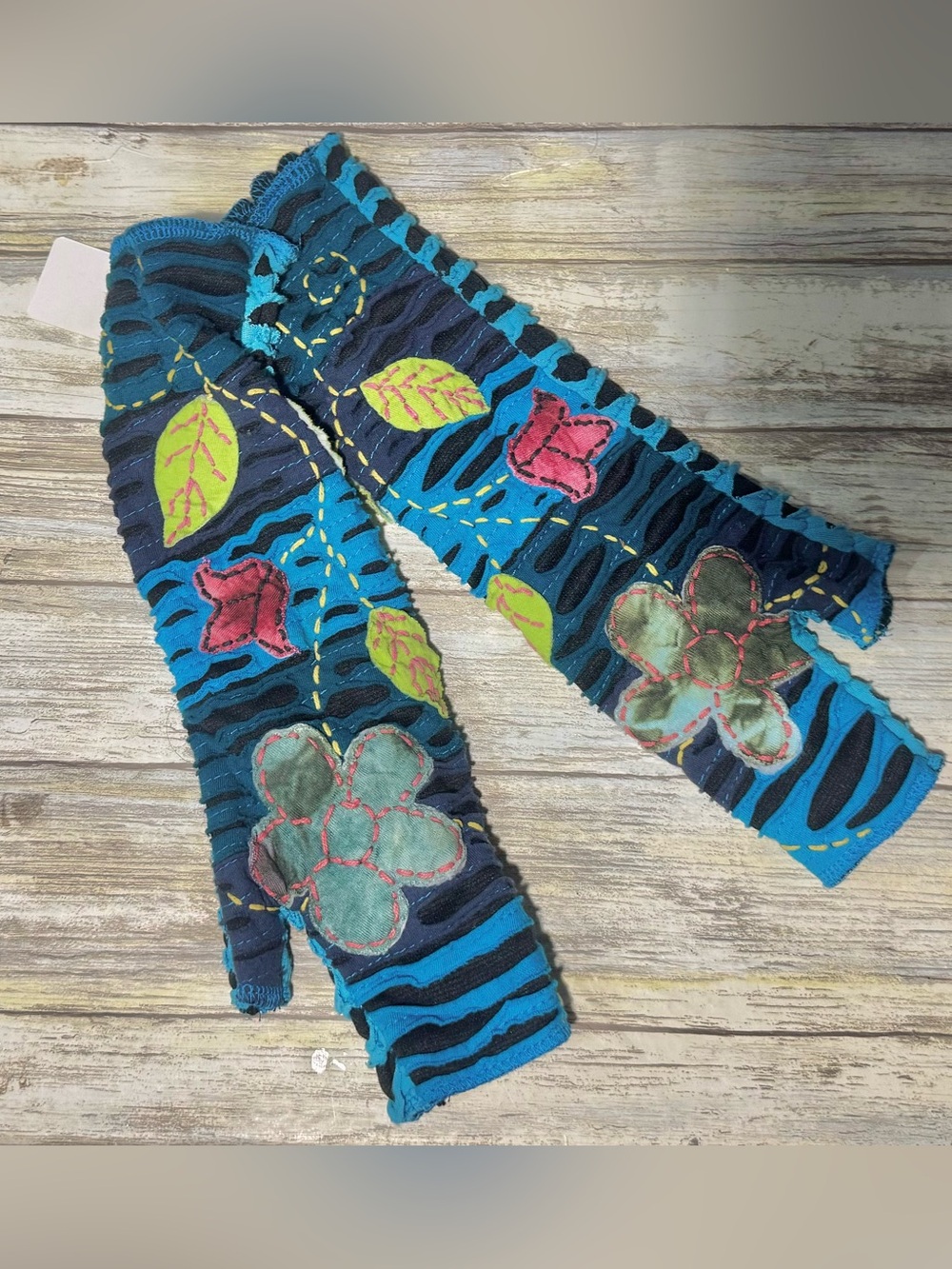 New Upcycled Patchwork Fingerless Arm Warmers – Boho Artisan Style